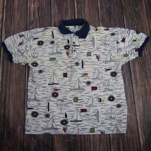 Vintage Bluewater Shirt Mens XL Nautical Sailboat Flags USA Made Polo 90s Cotton